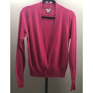 Worthington Cardigan Sweater Women M Pink Open Front Button Long Sleeve Stretch